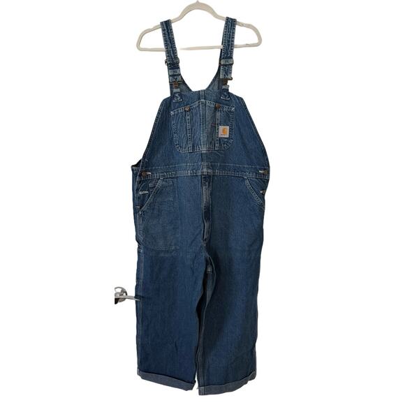 CARHARTT R07 Dungarees Unisex 42W 21 Blue Denim Overalls Bib Unlined Utility EUC - Picture 1 of 5